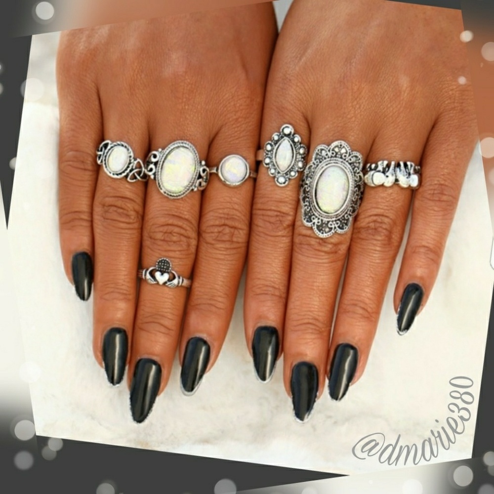 🌴 Gorgeous Bohemian Antique silver 7pcs Ring Set - Picture 2 of 5